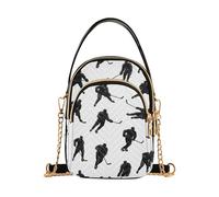 EOSDT Black Hockey Player White Quilted Crossbody Bag, Women's Small Shoulder Handbag with Chain Strap, Phone Purse for Travel