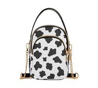 EOSDT Black White Cow Spots Single Shoulder Handbags Quilted Chain Wallet Cell Phone Purse Cute Zipper Crossbody Bowler Bag