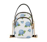 EOSDT Blue Hydrangea Flowers White Women over Shoulder Purse Quilted Cell Phone Wallet Chain Purse Cute Zipper Lady Bowler Satchel