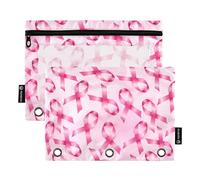 EOSDT Breast Cancer Awareness Month Pencil Pouch for 3 Ring Binder, Pencil Bags Cosmetic Bag with Clear Window for Home Office, 2PCS