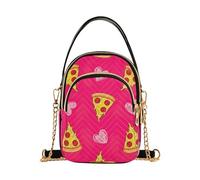 EOSDT Cartoon Pizza Slices Hearts Pink One Shoulder Handbags Quilted Chain Strap Phone Wallet Handbag Cute Zipper Crossbody Bowler Bag