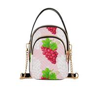 EOSDT Clusters Red Grapes Light Pink Single Shoulder Handbags Quilted Chain Strap Cell Phone Handbag Cute Zipper Lady Bowler Satchel