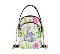 EOSDT Cute Cartoon Dragons Beige One Shoulder Purse Women Quilted Cell Phone Wallet Chain Purse Cute Zipper Lady Bowler Satchel