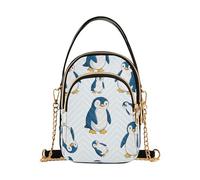 EOSDT Cute Cartoon Penguins Blue White Shoulder Handbags for Women Quilted Cell Phone Purse Chain Strap Cute Zipper Lady Crossbody Bag