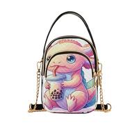 EOSDT Cute Pastel Colored Axolotl Women Shoulder Handbag Phone Handbag Small Chain Purse Floral Print Designer Satchel Crossbody Bag, 5.9" × 8.3" × 3.1"