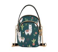 EOSDT Cute White Llamas Colorful Green One Shoulder Handbags Quilted Chain Wallet Cell Phone Purse Cute Designer Satchel Crossbody Bag