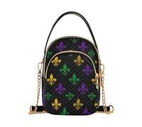 EOSDT Fleur De Lis Colors Black over Shoulder Handbags Lady Cartoon Chain Strap Cell Phone Handbag Quilted Zipper Lady Crossbody Bag