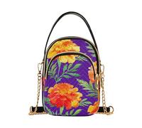 EOSDT Marigold Flowers Orange Purple Women Shoulder Purses Quilted Cell Phone Purse Chain Strap Cute Ladies Crossbody Satchel Bag