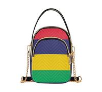 EOSDT Mauritius Flag Single Shoulder Handbags Chain Strap Cell Phone Purse Floral Print Zipper Lady Bowler Satchel, 5.9" × 8.3" × 3.1"