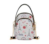 EOSDT Paris Roses Grey Quilted Crossbody Bag for Women, Small Phone Purse with Chain Strap and Multiple Pockets