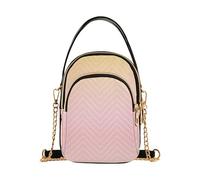 EOSDT Pastel Pink Yellow Gradient Single Shoulder Handbag Women Chain Strap Cell Phone Handbag Floral Print Zipper Lady Bowler Satchel, 5.9" × 8.3" × 3.1"