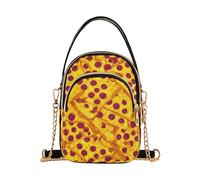 EOSDT Pepperoni Pizza Cheese Food Print Women over Shoulder Purse Phone Purse Chain Strap Handbag Floral Print Designer Satchel Crossbody Bag, 5.9" × 8.3" × 3.1"