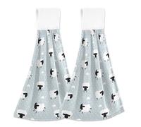 EOSDT Playful Sheep Gray Fall Hanging Dish Hand Towels Custom Oven Fingertip Towel Set of 2 Absorbent Soft Home Decor Kitchen Towel, 18.2 x 14 Inch