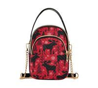 EOSDT Reindeer Xmas Red Womens Crossbody Bag Quilted, Small Shoulder Handbag with Chain Strap, 3 Zipper Pockets Phone Purse for Travel