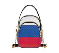 EOSDT Russia Flag Shoulder Handbag Women Chain Strap Wallet Phone Purse Floral Print Zipper Crossbody Bowler Bag, 5.9" × 8.3" × 3.1"