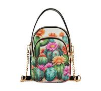 EOSDT Shoulder Handbag Women Fun Cell Phone Wallet Chain Purse Quilted Zipper Ladies Clutch Satchel Vibrant Green Cacti Succulents Floral