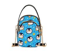 EOSDT Shoulder Handbag Women Quilted Cell Phone Wallet Chain Purse Animal Print Zipper Crossbody Bowler Bag Cute Cartoon Penguins Blue