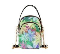 EOSDT Shoulder Purse Handbag Flowers Petals Pastel Colors Pink Quilted Chain Strap Wallet Phone Purse Cute Zipper Lady Bowler Satchel, 5.9" × 8.3" × 3.1"