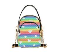 EOSDT Single Shoulder Handbags Aesthetic Cell Phone Wallet Chain Purse Quilted Designer Satchel Crossbody Bag Rainbow Stripes White Hearts