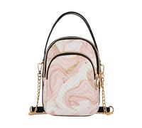 EOSDT Single Shoulder Purse Women Cute Print Chain Strap Cell Phone Purse Quilted Ladies Crossbody Satchel Bag Pink White Marble Swirls Gold