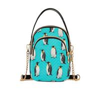 EOSDT Single Shoulder Purse Women Quilted Chain Strap Cell Phone Handbag Funny Zipper Crossbody Bowler Bag Emperor Penguins Bright Turquoise