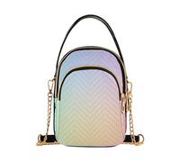 EOSDT Vibrant Rainbow Chic Gradient Blur Single Shoulder Handbag Women Chain Strap Phone Wallet Handbag Floral Print Zipper Lady Crossbody Bag, 5.9" × 8.3" × 3.1"