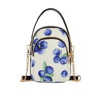EOSDT Watercolor Blueberries Beige One Shoulder Handbags Quilted Chain Strap Cell Phone Purse Cute Zipper Lady Bowler Satchel