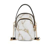 EOSDT White Marble Gold Veins One Shoulder Handbags Quilted Chain Strap Cell Phone Purse Cute Zipper Crossbody Bowler Bag