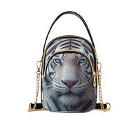 EOSDT White Tiger Blue Eyes Womens Shoulder Purse Cute Chain Wallet Cell Phone Purse Quilted Zipper Lady Bowler Satchel