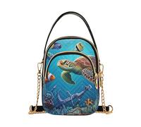 EOSDT Woman Shoulder Handbag Quilted Chain Strap Cell Phone Handbag Artistic Designer Satchel Crossbody Bag Vibrant Underwater Sea Turtle