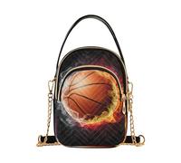 EOSDT Women Shoulder Handbag Quilted Chain Strap Cell Phone Handbag Print Ladies Crossbody Satchel Bag Basketball Flame Black
