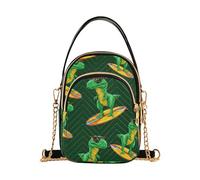 EOSDT Women Shoulder Handbag Quilted Phone Wallet Chain Strap Purse Cartoon Zipper Lady Crossbody Bag Cool Green Dinosaur