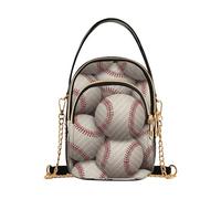 EOSDT Womens Shoulder Handbag Quilted Cell Phone Wallet Chain Purse Cute Print Zipper Lady Bowler Satchel Baseball Print White Red