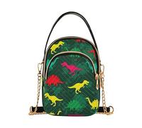 EOSDT Women's Shoulder Purses Aesthetic Phone Handbag Small Chain Purse Quilted Zipper Lady Bowler Satchel Colorful Dinosaur Rex Green