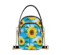 EOSDT Yellow Sunflowers Bright Blue Sky Women Single Shoulder Purse Quilted Chain Strap Cell Phone Purse Cute Zipper Lady Crossbody Bag