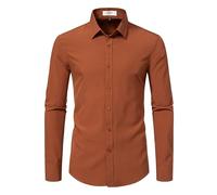 EOUOSS Dress Shirts for Men Stretch Slim Fit Long Sleeve Mens Dress Shirts Casual Business Formal Solid Button Down Shirts, Brown, Large