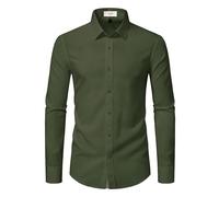 EOUOSS Dress Shirts for Men Stretch Slim Fit Long Sleeve Mens Dress Shirts Casual Business Muscle Fit Button Down Shirts, Olive Green, Large