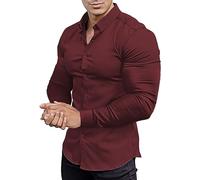 EOUOSS Men’s Muscle Fit Dress Shirts Athletic Slim Fit Long Sleeve Stretch Casual Button Down Shirt, Jam Red, S