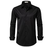 EOUOSS Men's Dress Shirts Formal Slim Fit Stretch Long Sleeve Button Down Shirt for Men Wrinkle Free Collar Business Shirts, Black, XS
