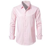 EOUOSS Men's Dress Shirts Formal Slim Fit Stretch Long Sleeve Button Down Shirt for Men Wrinkle Free Collar Business Shirts, Pink, Medium