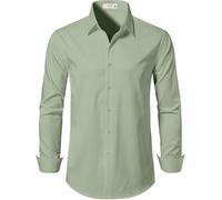 EOUOSS Men's Dress Shirts Formal Slim Fit Stretch Long Sleeve Button Down Shirt for Men Wrinkle Free Collar Business Shirts, Sage Green, Medium