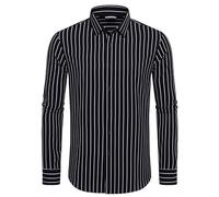 EOUOSS Mens Dress Shirts Stretch Long Sleeve Button Down Shirts Print Regular Fit Casual Busines Shirt, Black Stripe, XS