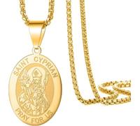 Eouyt Angelic Saint Michael Pendant Necklace Catholic Archangel Medallion Jewelry Protective Patron Amulet Medal Chain Gift for Men Women, Gold Saint Cyprian Necklace