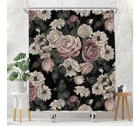 EOVDSFW Black Floral Shower Curtain for Bathroom Set Gothic Dark Rose Woman Vintage Retro Victorian Rustic Flower Rose Standard Bath 72 x 72 Inch Decorative Polyester Fabric Cloth Decor with 12 Pack H