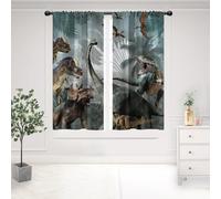 EOVDSFW Dinosaur Window Curtains, 42X63 Inch 2 Panels, Kids Boys Bedroom Drapes, Jurassic T-Rex Dino Pattern, Dusty Blue Wild Forest, Nursery Toddler Room Rod Pocket Decor
