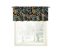 EOVDSFW Floral Kitchen Window Curtains Valance Rod Pocket Small Short Tiers Boho Black Colorful Abstract Vintage Rustic Retro Botanical Watercolor Drapes 1 Panel for Living Bedroom Decor 52X18 Inch