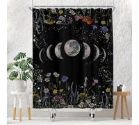 EOVDSFW Moon Shower Curtain for Bathroom Set Black Flower Floral Celestial Witchy Goth Gothic Dark Space Star Hippie Bath Curtain 60 x 72 Inch Decorative Polyester Fabric Cloth Waterproof Decor