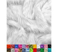 EOVEA Shaggy Faux Fur Fabric by The Yard - 18" X 60" Inch - Long Pile Fur - Fake Fur Materials - Soft & Fluffy Craft Fabric Supplies for DIY Arts & Crafts, Apparel, Costume, Rug(White,Half Yard)