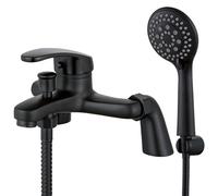 Eovem Black Bath Mixer Tap, Single Lever Bathroom Shower Mixer Taps Round Tub Taps with Shower Attachment