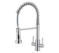 Eovem Brushed Nickel Kitchen Tap Sink Mixer with Pull Out Sprayer, Monobloc Dual Lever Single Hole 360° Swivel Spout Kitchen Tap Faucet with UK Standard Fittings